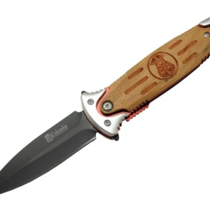 Columbia Fs 11031 Kahverengi Kamp Çakı 20cm- Police İşlemeli, Ahşap Sap, Kemerlikli, Cam Kırma Aparatlı