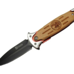 Columbia Fs 11032 Kahverengi Kurtarma / Kamp Çakısı 20cm - Kartal İşlemeli Ahşap Sap, Kemerlikli, Cam Kırma Aparatlı