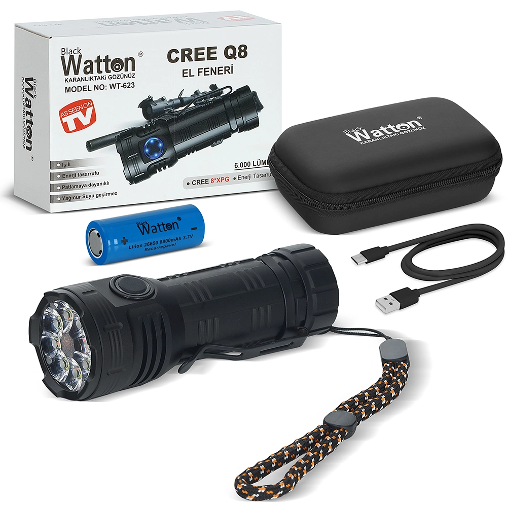 Cree Q8- XQg 8+1 Led Şarjlı El Feneri Wt-623 1 Cree Q8- XQg 8+1 Led Şarjlı El Feneri Wt-623