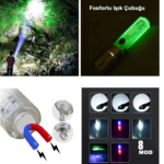 El Feneri 8 Mod Şarjlı Fosforlu Mıknatıslı Led El Feneri