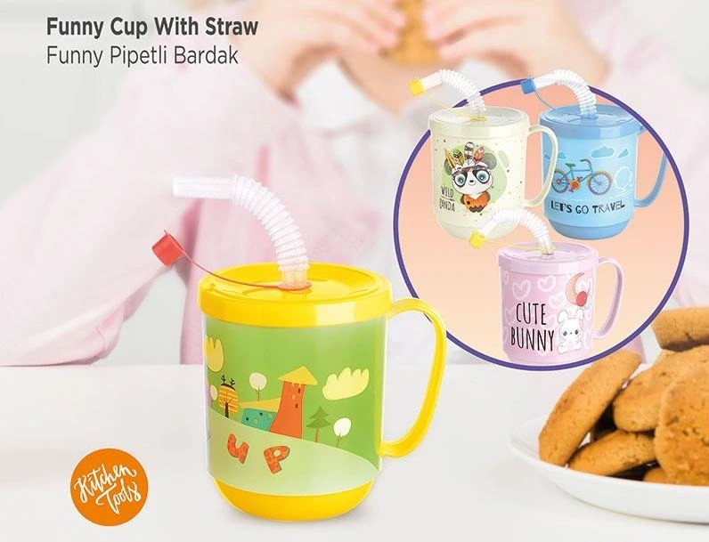 Funny Pipetli Çocuk Içecek Bardağı Desenli Bardak 350ml 1 Funny Pipetli Çocuk Içecek Bardağı Desenli Bardak 350ml
