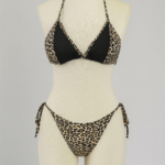 Kadın Siyah ve Leopar Detaylı Yandan Bağlamalı Bikini Takımı
