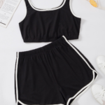 Kadın Siyah Askılı Crop Top ve Şortlu Gecelik Takım H110560
