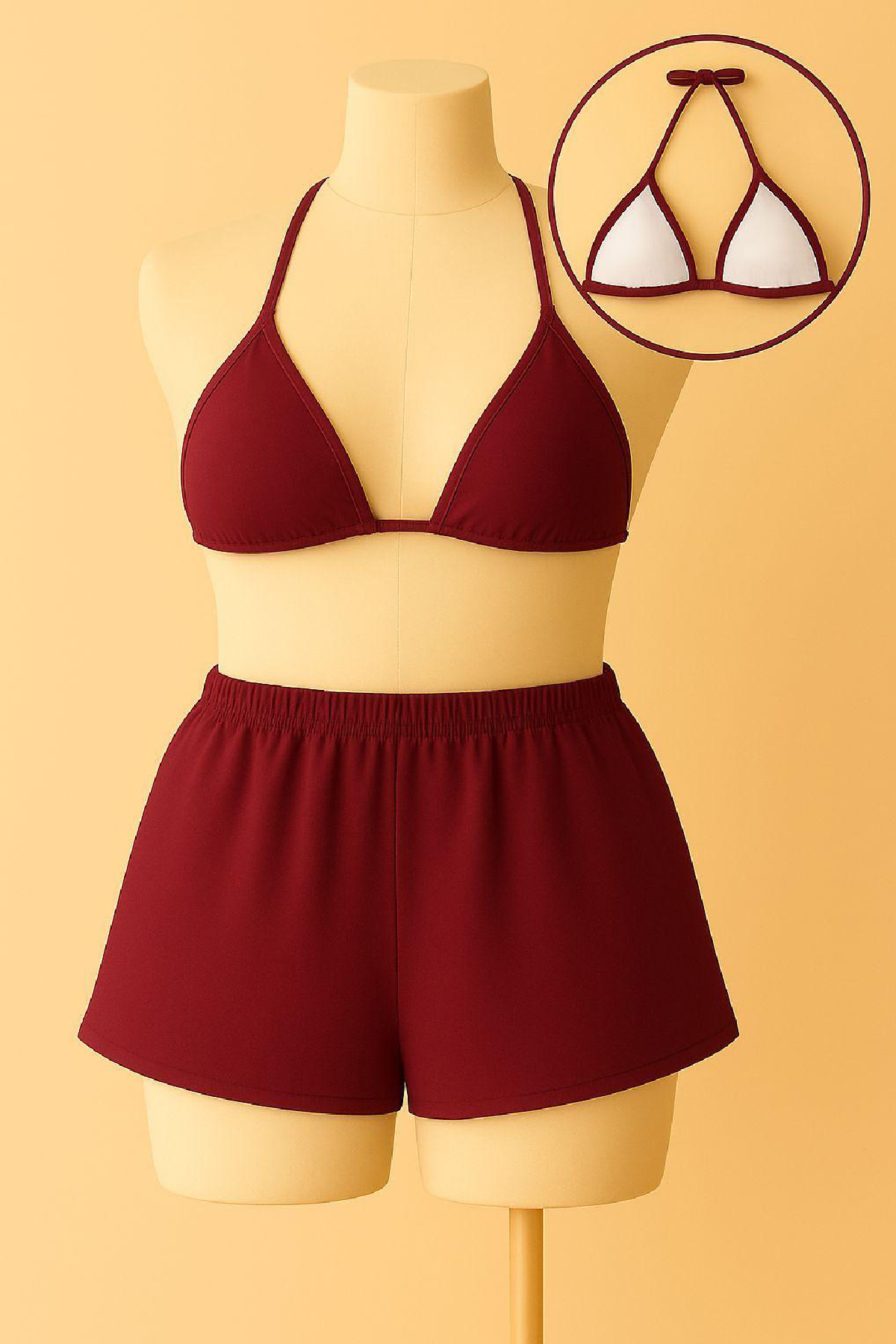 Kadın Bordo Şortlu Belden ve Boyundan Bağlamalı Bikini Takımı 2 Kadın Bordo Şortlu Belden ve Boyundan Bağlamalı Bikini Takımı - Görsel 2