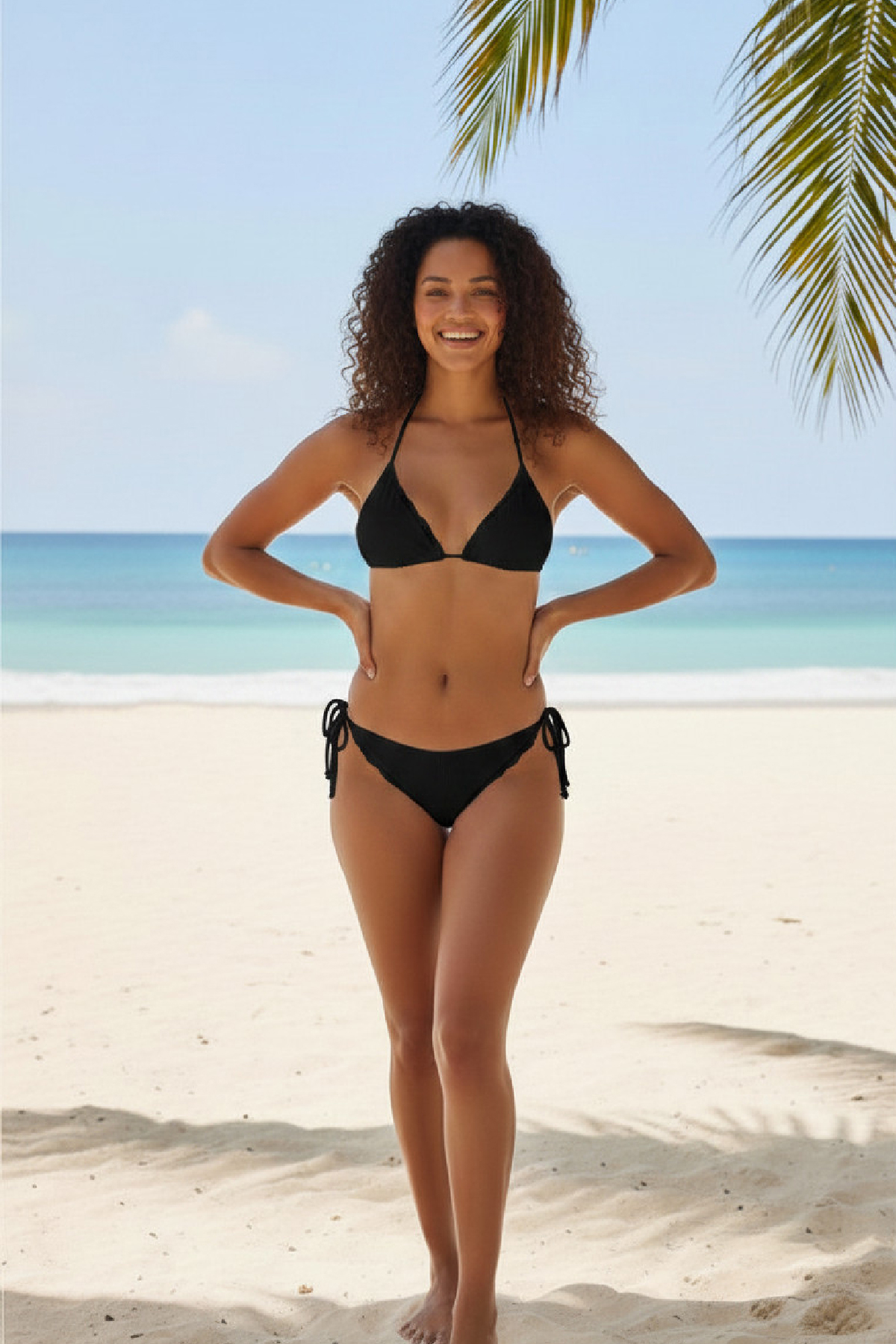 Kadın Siyah Pedli Bel ve Boyundan Bağlamalı Dantelli Şık Bikini Takımı 3 Kadın Siyah Pedli Bel ve Boyundan Bağlamalı Dantelli Şık Bikini Takımı - Görsel 3