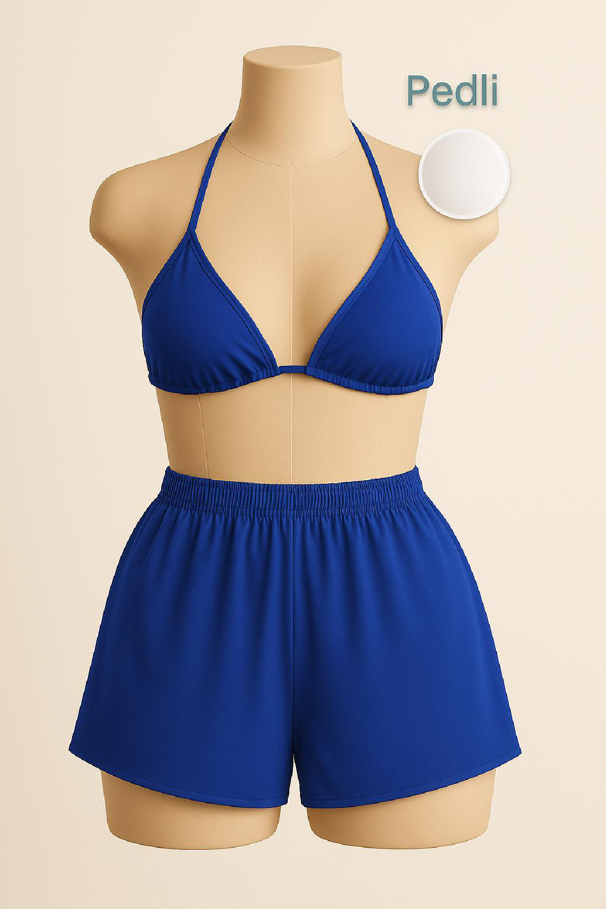 Kadın Mavi Şortlu Belden ve Boyundan Bağlamalı Bikini Takımı 1 Kadın Mavi Şortlu Belden ve Boyundan Bağlamalı Bikini Takımı