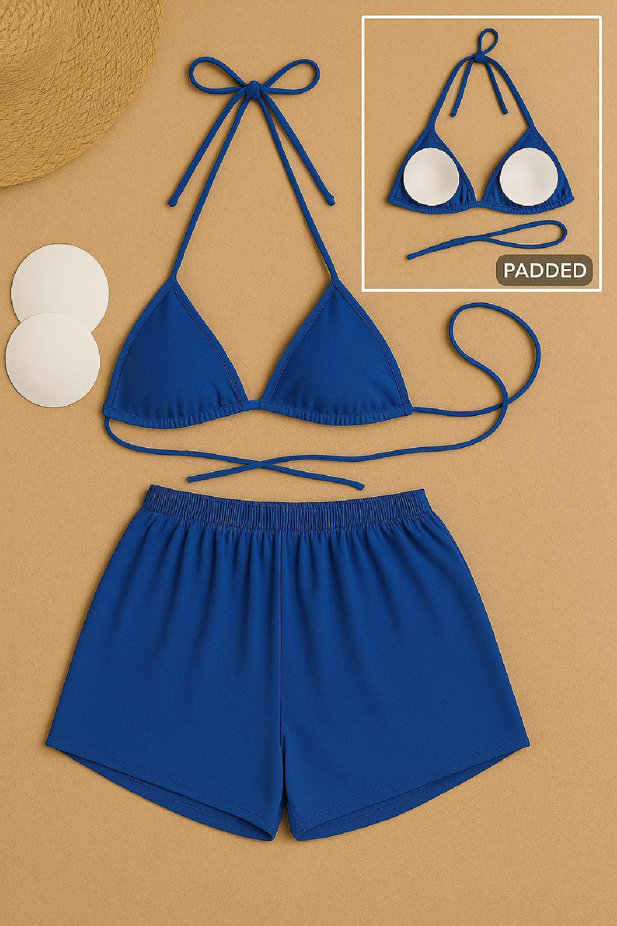Kadın Mavi Şortlu Belden ve Boyundan Bağlamalı Bikini Takımı 3 Kadın Mavi Şortlu Belden ve Boyundan Bağlamalı Bikini Takımı - Görsel 3