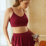 Kadın Bordo Şortlu Kaşkorse Gecelik Takım H110561