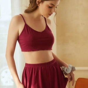 Kadın Bordo Şortlu Kaşkorse Gecelik Takım H110561