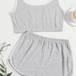 Kadın Gri Askılı Crop Top ve Şortlu Gecelik Takım H110559