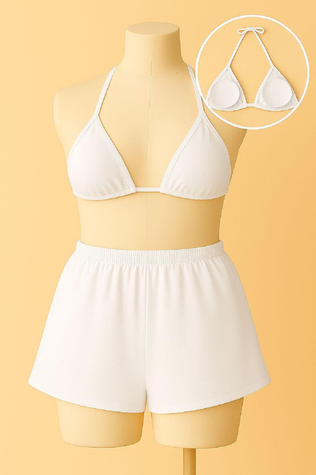 Kadın Beyaz Şortlu Belden ve Boyundan Bağlamalı Bikini Takımı 2 Kadın Beyaz Şortlu Belden ve Boyundan Bağlamalı Bikini Takımı - Görsel 2