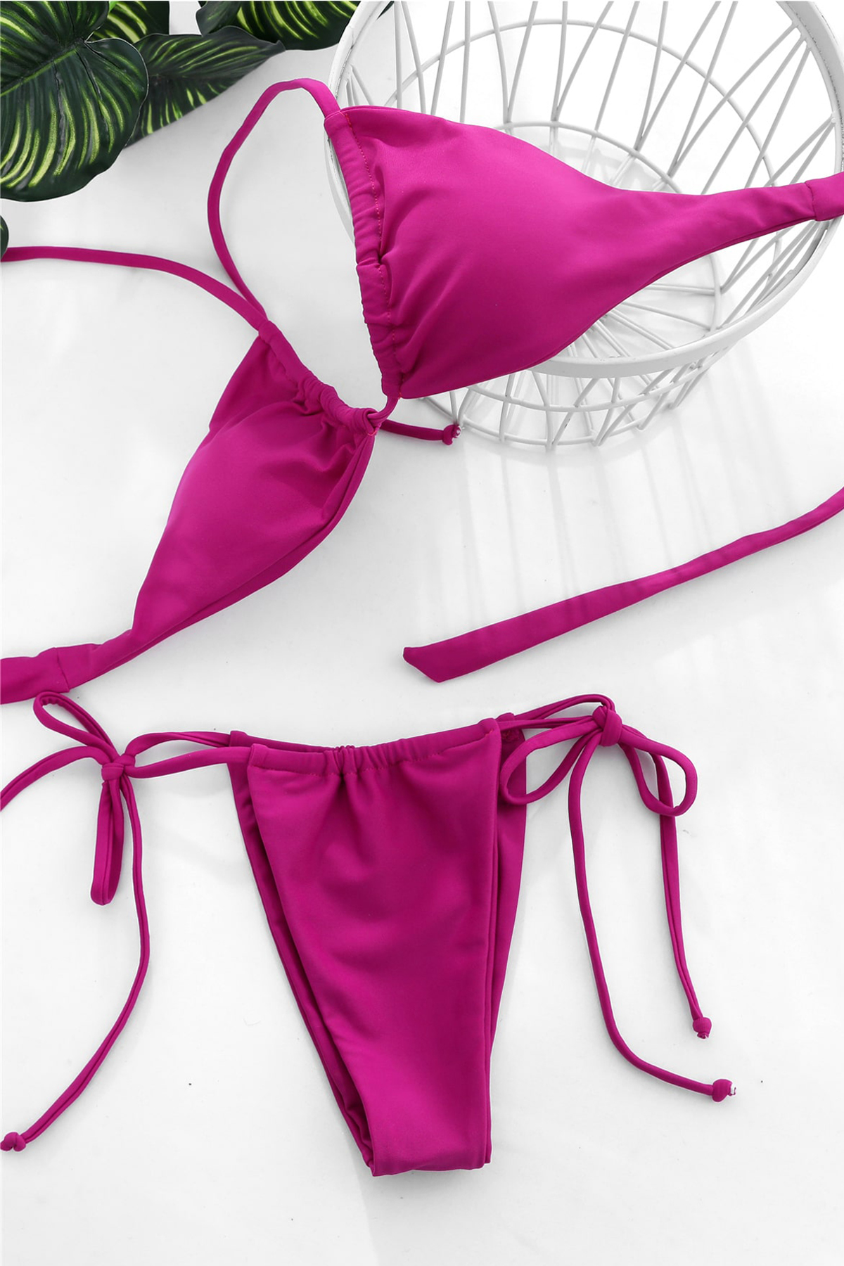 Kadın Fuşya Yandan Bağlamalı Tangalı Üçgen Bikini Mayo Takımı 3 Kadın Fuşya Yandan Bağlamalı Tangalı Üçgen Bikini Mayo Takımı - Görsel 3