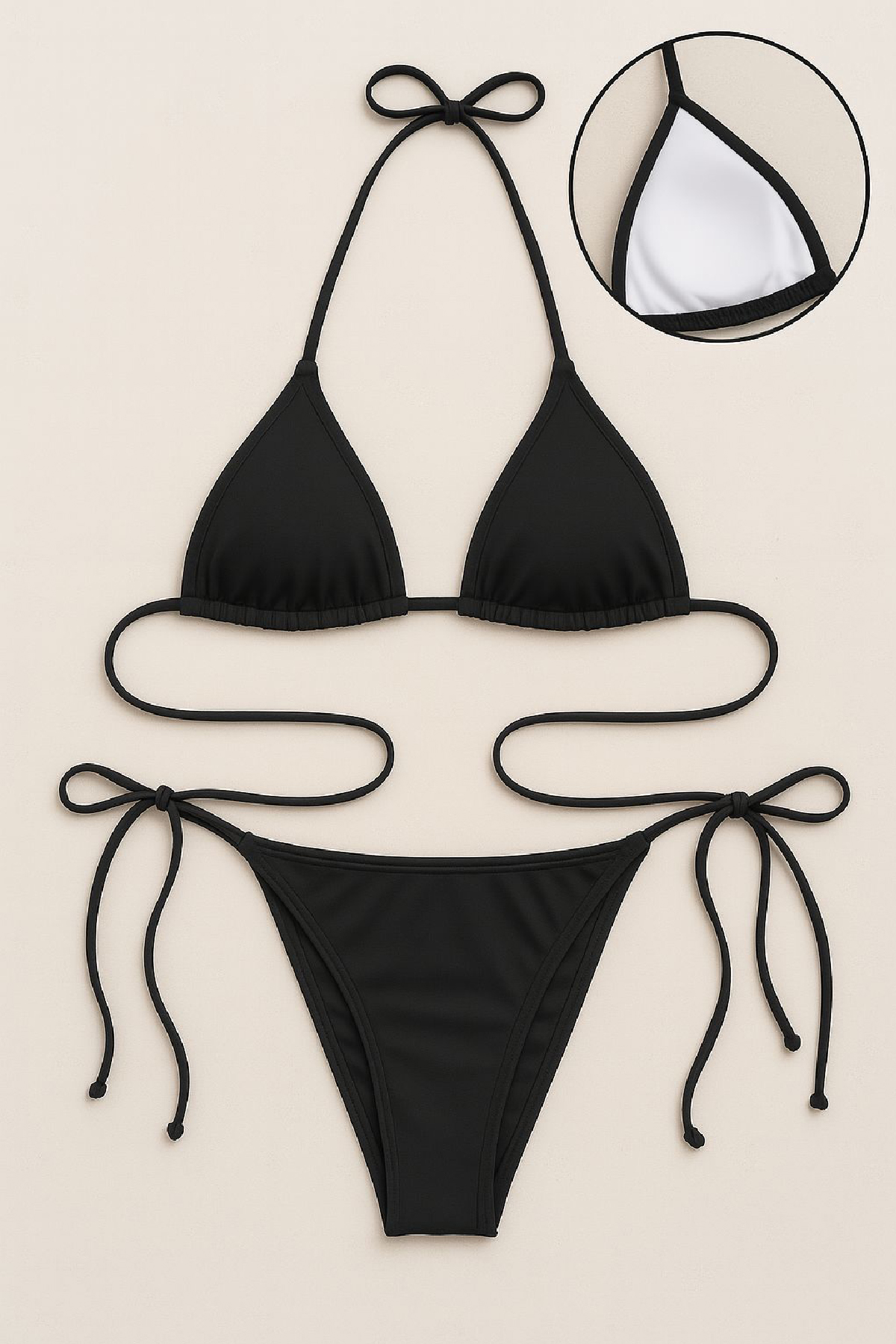 Kadın Siyah Yandan ve Boyundan Bağlamalı Bikini Mayo Takımı 1 Kadın Siyah Yandan ve Boyundan Bağlamalı Bikini Mayo Takımı