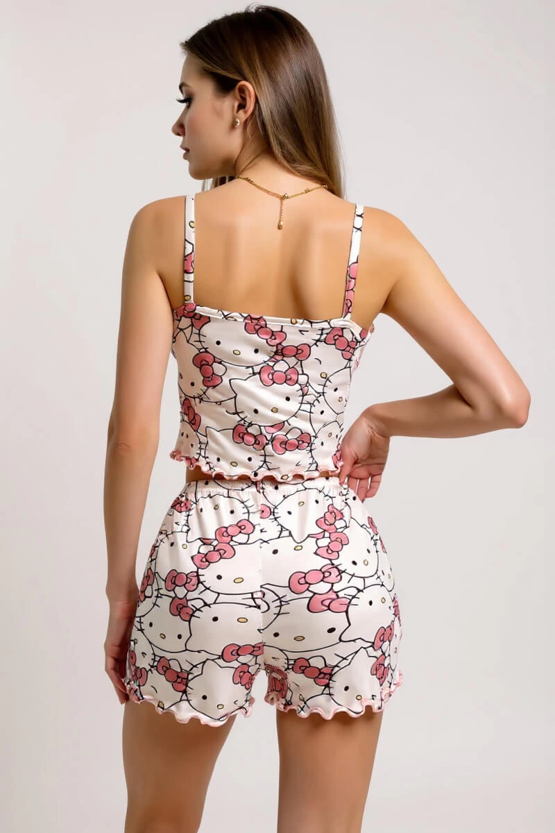 Hello Kitty Baskılı Askılı Şortlu Pijama Takımı 4 Hello Kitty Baskılı Askılı Şortlu Pijama Takımı - Görsel 4