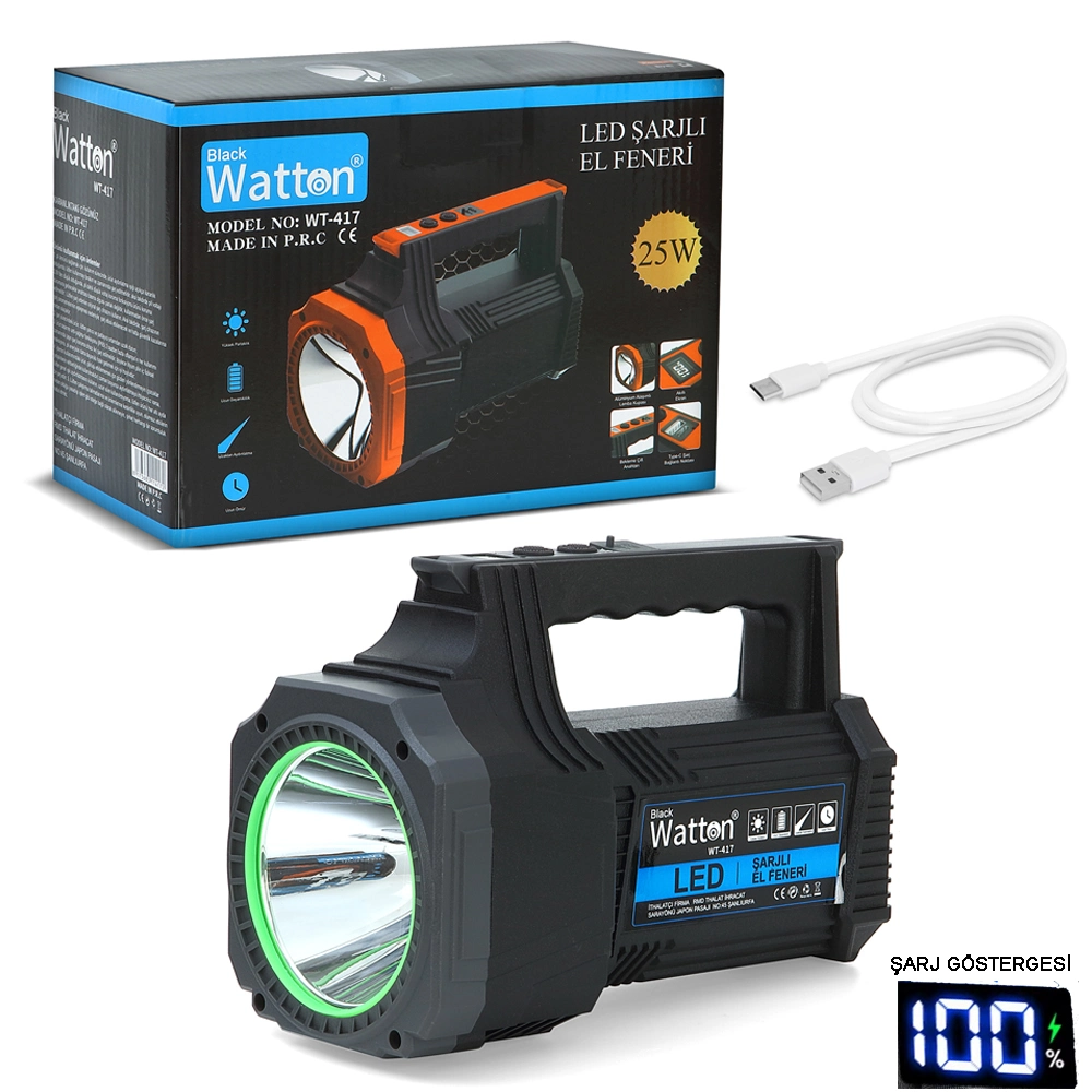 Led Şarjlı El Feneri 25w Wt-417 1 Led Şarjlı El Feneri 25w Wt-417