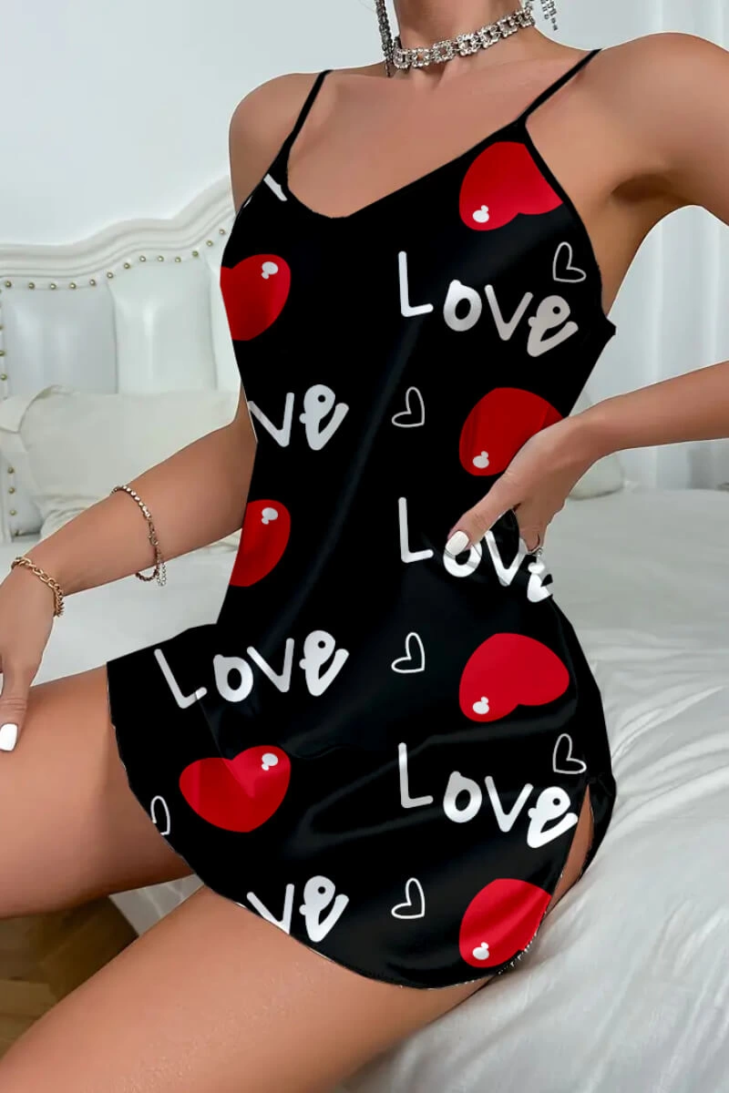 Love Desenli Siyah Saten Gecelik 3 Love Desenli Siyah Saten Gecelik - Görsel 3