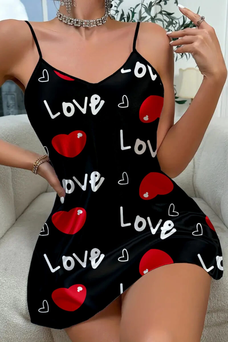 Love Desenli Siyah Saten Gecelik 4 Love Desenli Siyah Saten Gecelik - Görsel 4