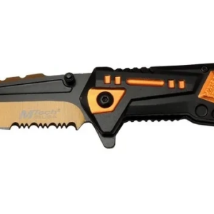 Mtech 4171 Turuncu Kamp Çakı 21cm - Yarı Otomatik, Kemerlikli, Testere Detaylı