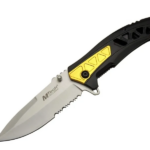 Mtech 4191 Sarı Kamp Çakı 21cm - Yarı Otomatik, Kemerlikli, Testere Detaylı, Desenli Sap