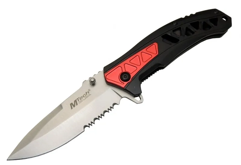 Mtech 4192 Kırmızı Kamp Çakı 21cm - Yarı Otomatik, Kemerlikli, Testere Detaylı, Desenli Sap 1 Mtech 4192 Kırmızı Kamp Çakı 21cm - Yarı Otomatik, Kemerlikli, Testere Detaylı, Desenli Sap