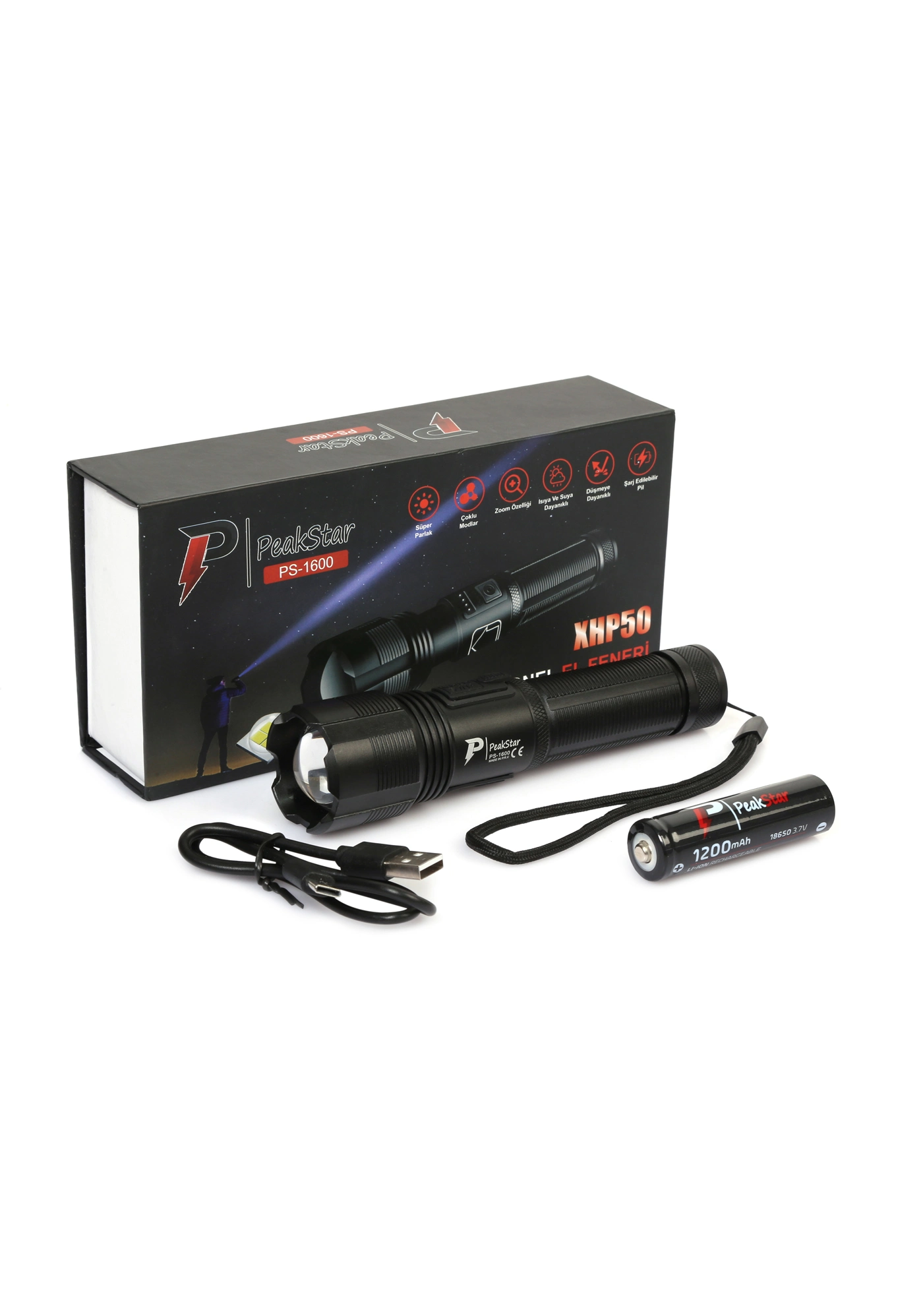 Peakstar Ps-1600 Süper Parlak Led Zoomlu 5 Mod Su Geçirmez Profesyonel Kamp Bekçi Avcı Feneri 1 Peakstar Ps-1600 Süper Parlak Led Zoomlu 5 Mod Su Geçirmez Profesyonel Kamp Bekçi Avcı Feneri