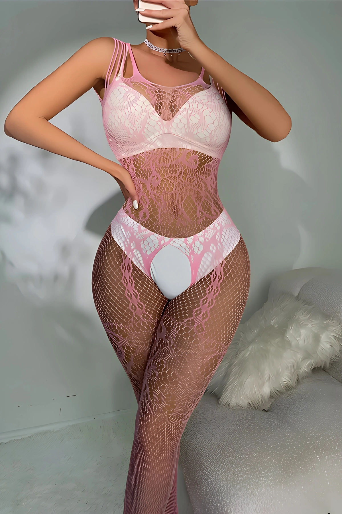 Pembe Askılı Dantel Detaylı File Vücut Çorabı TM1453 2 Pembe Askılı Dantel Detaylı File Vücut Çorabı TM1453 - Görsel 2