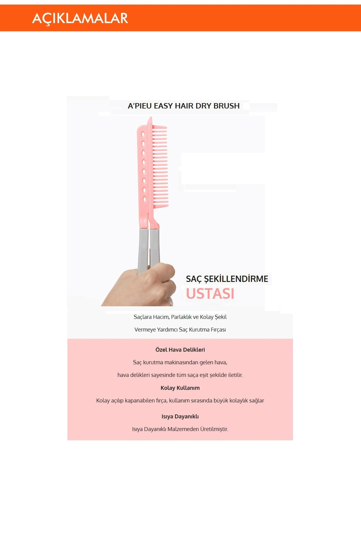Saçlara Kolay Şekil Veren Saç Kurutma Fırçası Apıeu Easy Hair Dry Brush 3 Saçlara Kolay Şekil Veren Saç Kurutma Fırçası Apıeu Easy Hair Dry Brush - Görsel 3