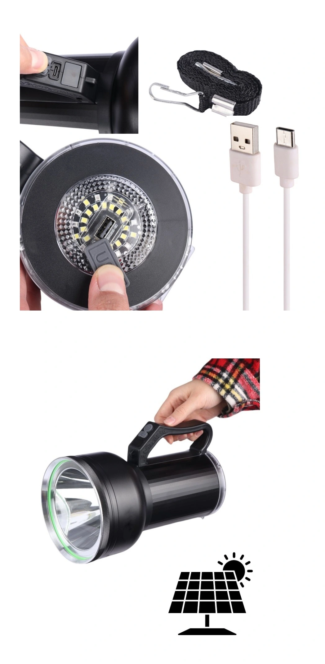 Taşınabilir Solar Şarjlı Led Fener Powerbank Özellikli Kamp Ve Acil Durum İçin Süper Parlak Işık 1 Taşınabilir Solar Şarjlı Led Fener Powerbank Özellikli Kamp Ve Acil Durum İçin Süper Parlak Işık