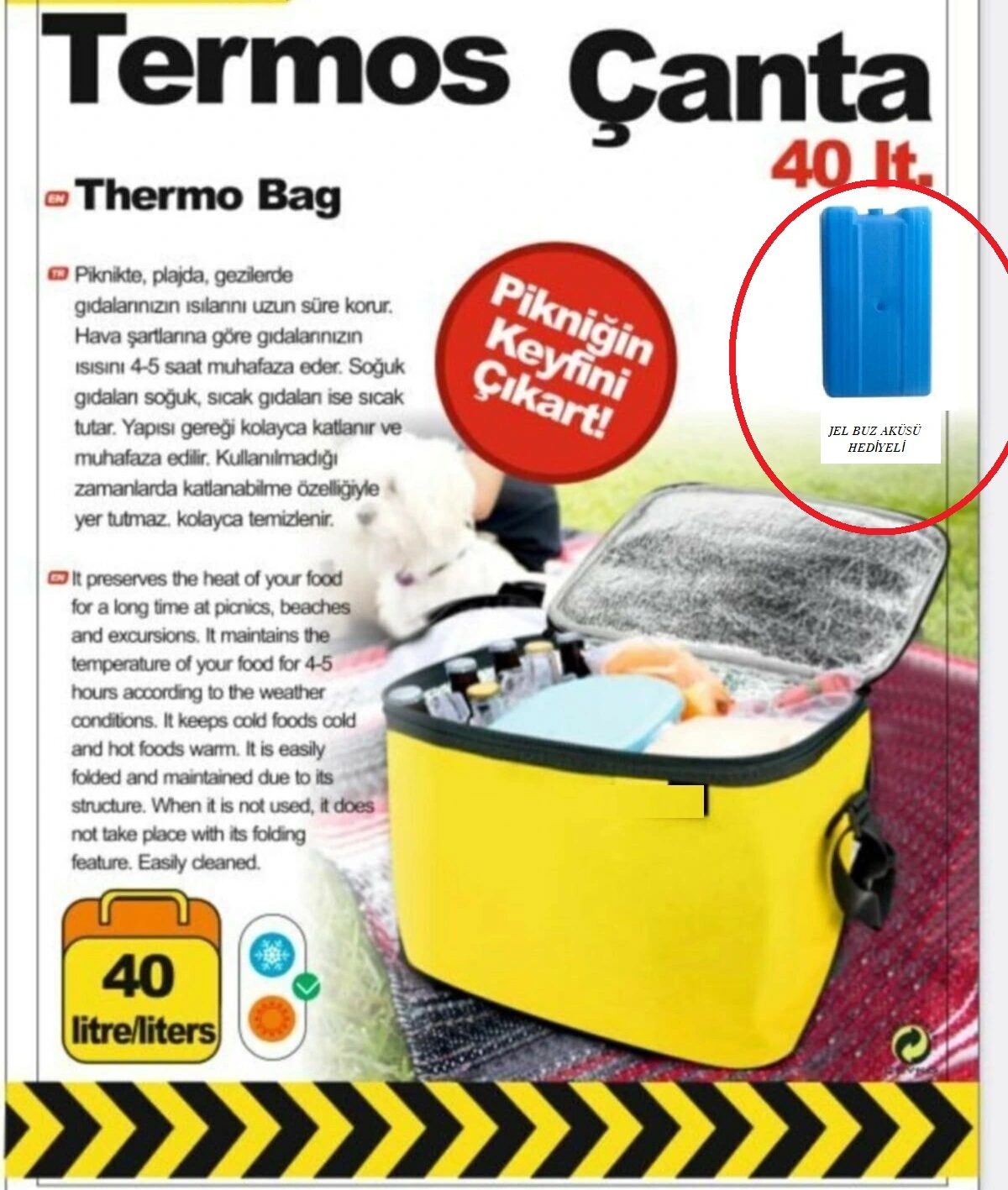 Termos Çanta - Piknik Çantası Buz Aküsü Hediyeli 40lt 5 Termos Çanta - Piknik Çantası Buz Aküsü Hediyeli 40lt - Görsel 5