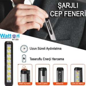 Type-c Girişli Miknatisli Şarjlı Cep Feneri Wt-333