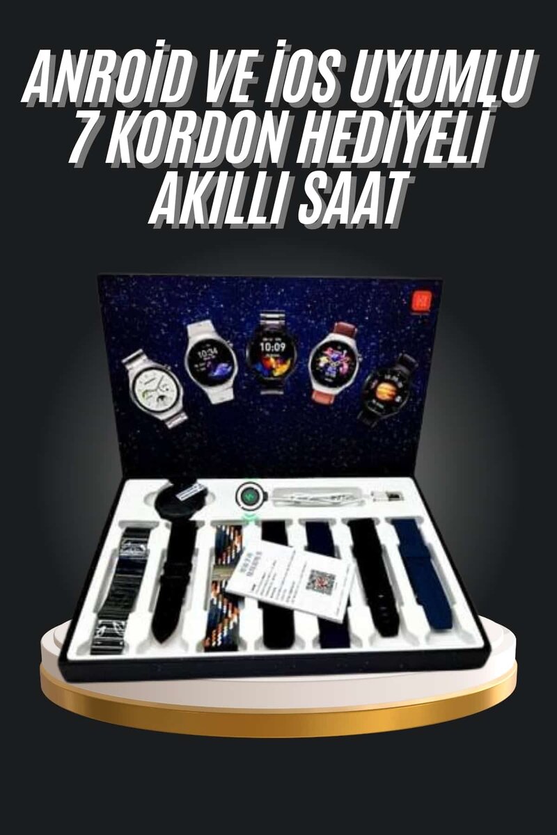 7 Kordonlu Akıllı Saat Siyah Kasa Dokunmatik Ekran Uyku ve Sağlık Takibi 1 7 Kordonlu Akıllı Saat Siyah Kasa Dokunmatik Ekran Uyku ve Sağlık Takibi