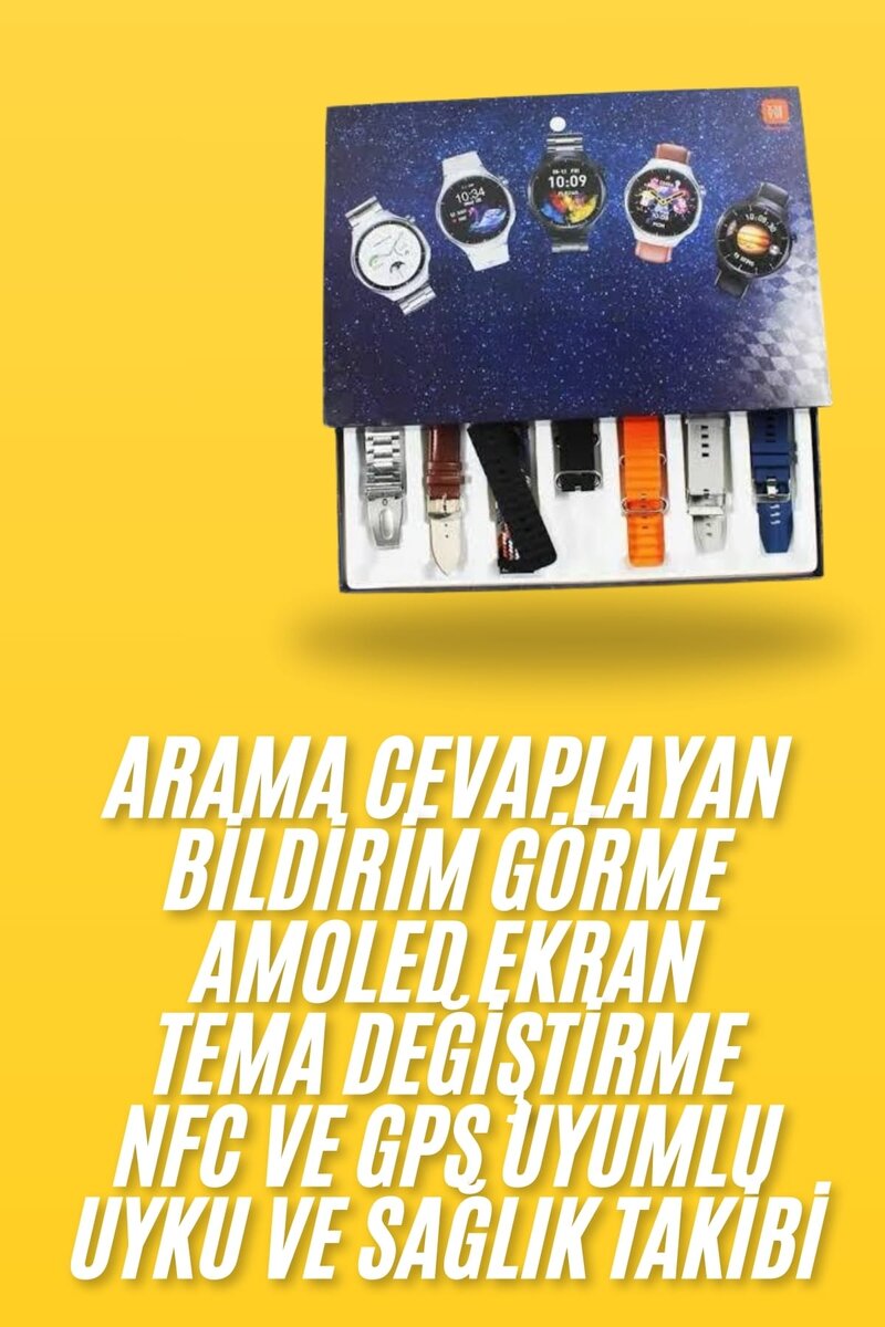 7 Kordonlu Akıllı Saat Siyah Kasa Dokunmatik Ekran Uyku ve Sağlık Takibi 2 7 Kordonlu Akıllı Saat Siyah Kasa Dokunmatik Ekran Uyku ve Sağlık Takibi - Görsel 2