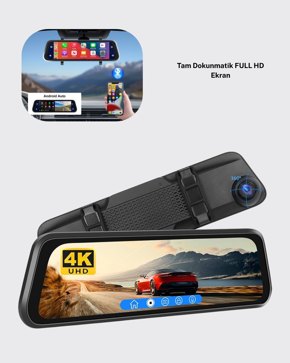 10 İnç Tam Dokunmatik Dikiz Aynası Kamera Ön Arka Full HD 5 10 İnç Tam Dokunmatik Dikiz Aynası Kamera Ön Arka Full HD - Görsel 5