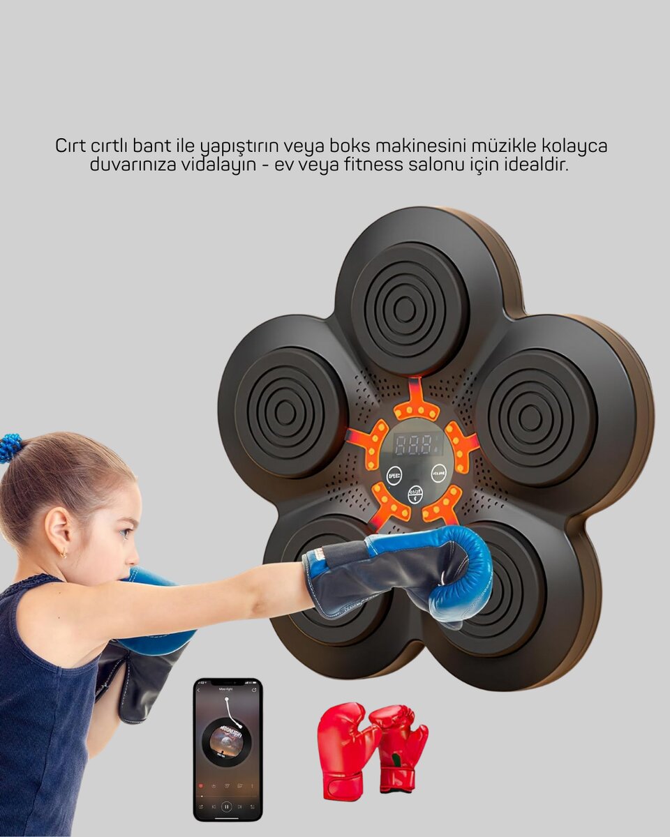 Evde Fitness İçin Akıllı Boks Makinesi Işıklı Vuruş Noktalı Bluetoothlu 5 Evde Fitness İçin Akıllı Boks Makinesi Işıklı Vuruş Noktalı Bluetoothlu - Görsel 5