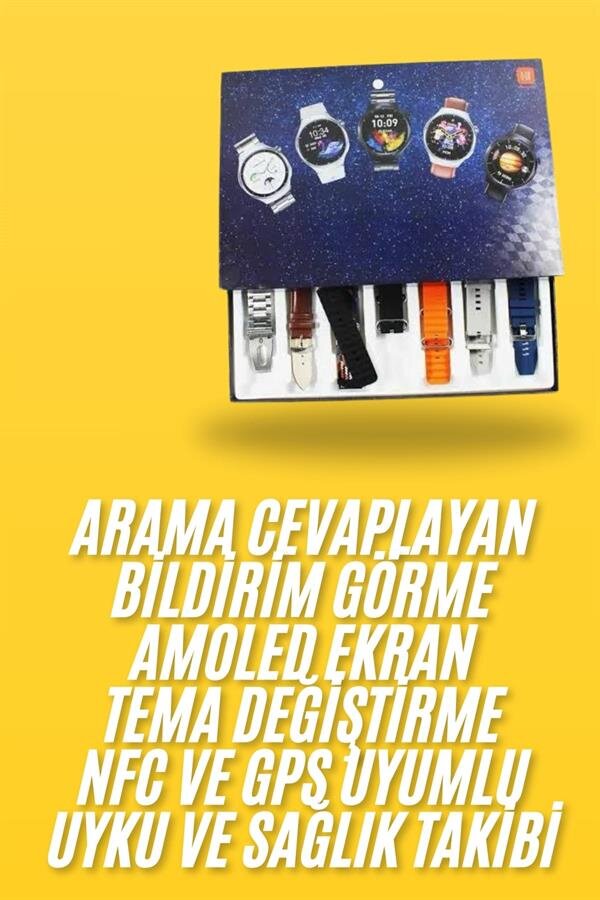 7 Kordonlu Akıllı Saat Siyah Kasa Dokunmatik Ekran Uyku ve Sağlık Takibi 1 7 Kordonlu Akıllı Saat Siyah Kasa Dokunmatik Ekran Uyku ve Sağlık Takibi