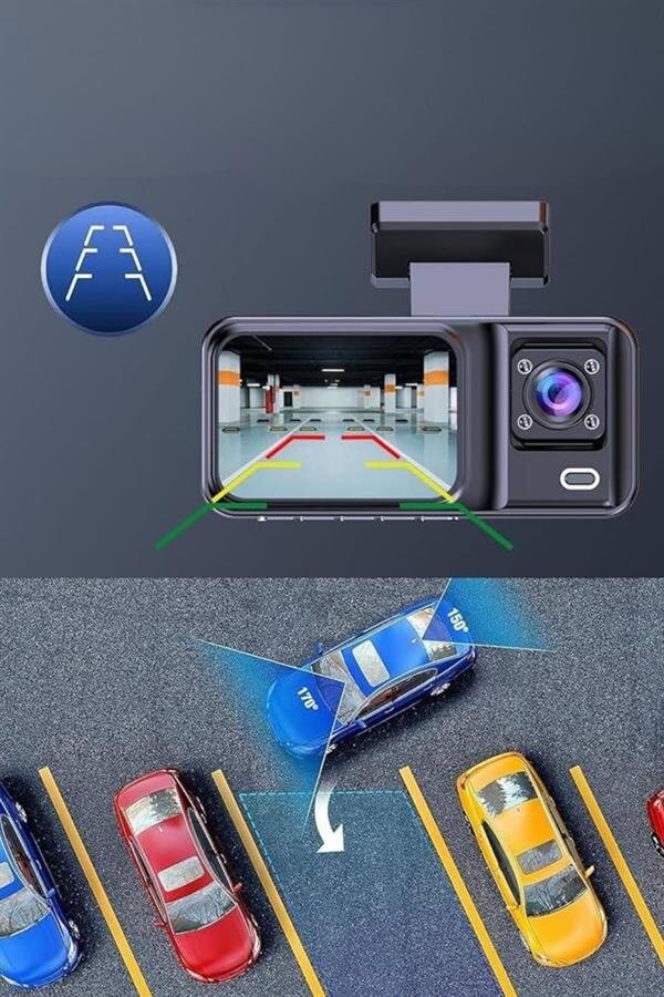 1080P 3 Lensli WİFİ Araç İçi Kameralı Ekran DVR Kaydedici Gece Görüşlü 5 1080P 3 Lensli WİFİ Araç İçi Kameralı Ekran DVR Kaydedici Gece Görüşlü - Görsel 5