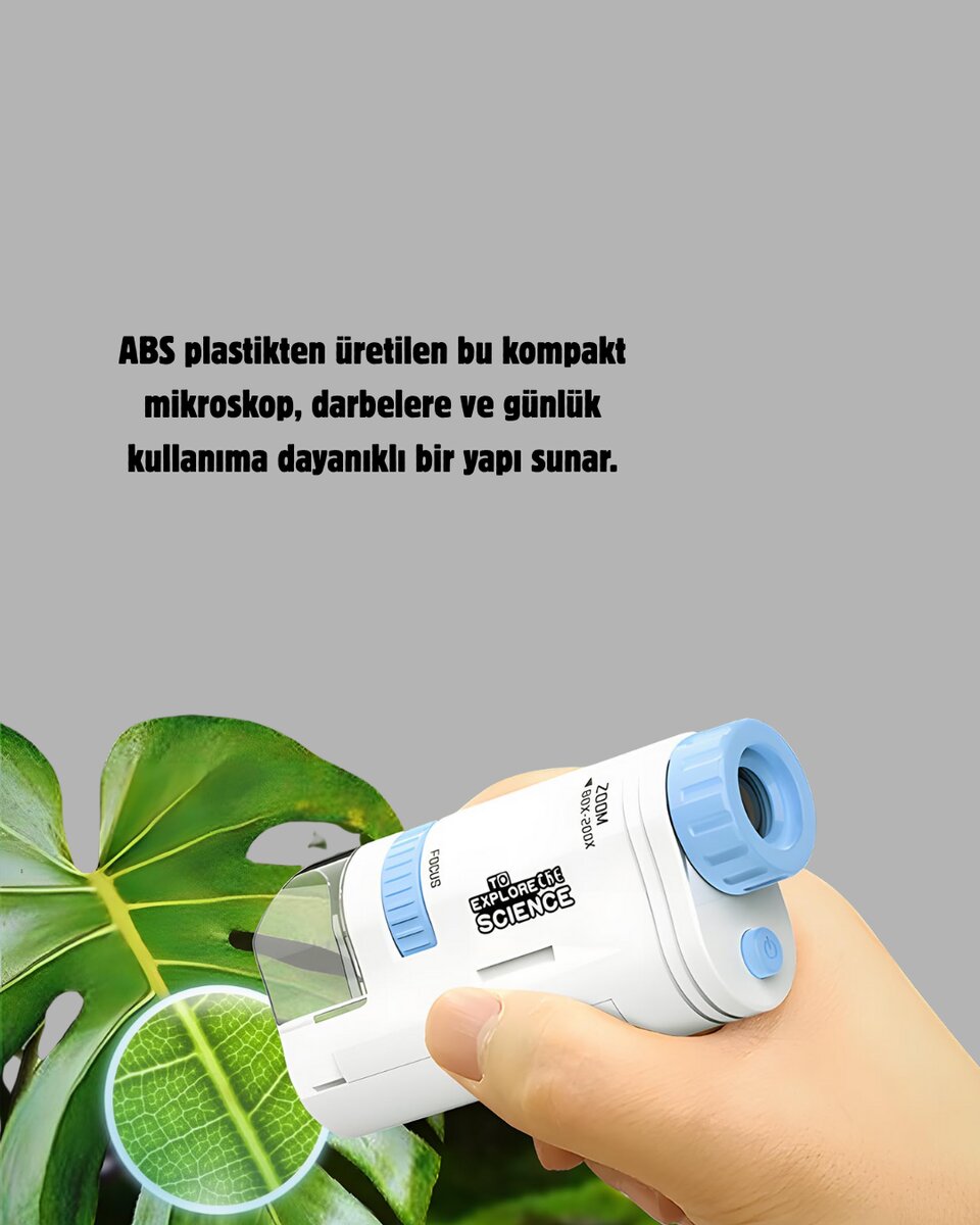 Taşınabilir Mini Mikroskop LED Işıklı 80X–200X Büyütmeli ve Odak Ayarlı 5 Taşınabilir Mini Mikroskop LED Işıklı 80X–200X Büyütmeli ve Odak Ayarlı - Görsel 5